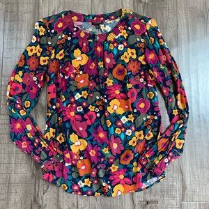 Talbots Floral Long Sleeve Keyhole Button Blouse